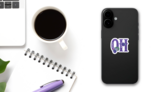 Abbreviation Of State Ohio Purple Glitter Sticker on a Phone (New) example
