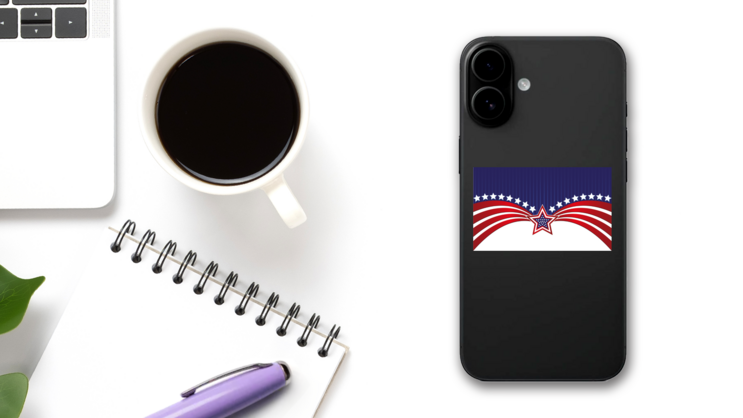 Abstract American Flag And Stars Sticker on a Phone (New) example