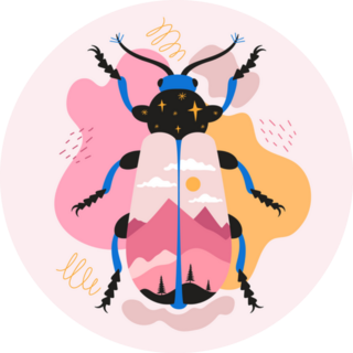 Abstract Beetle And Mountains Illustration Sticker