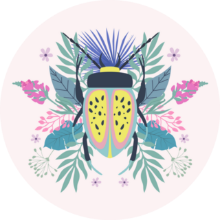 Abstract Beetle And Plants On Pink Sticker