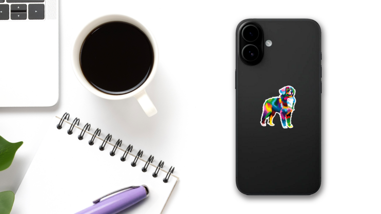 Abstract Colorful Bernese Sticker on a Phone (New) example