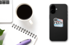 Abstract Illustration Of Ice Hockey On Frozen Ice Rink Sticker on a Phone (New) example
