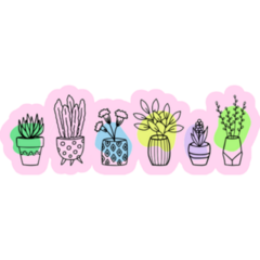 Abstract Illustration of Many Potted Indoor Plants Sticker