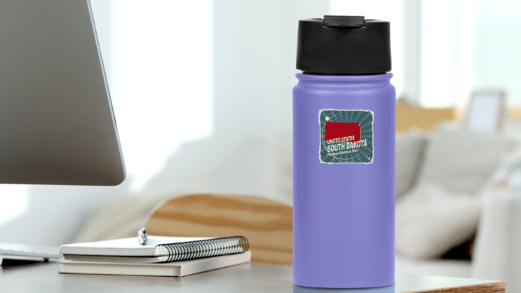 Abstract Label Map Of South Dakota Illustration Sticker on a Water Bottle (New) example
