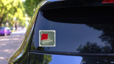 Abstract Label With Name And Map Of New Mexico Sticker on a Rear Car Window (New) example