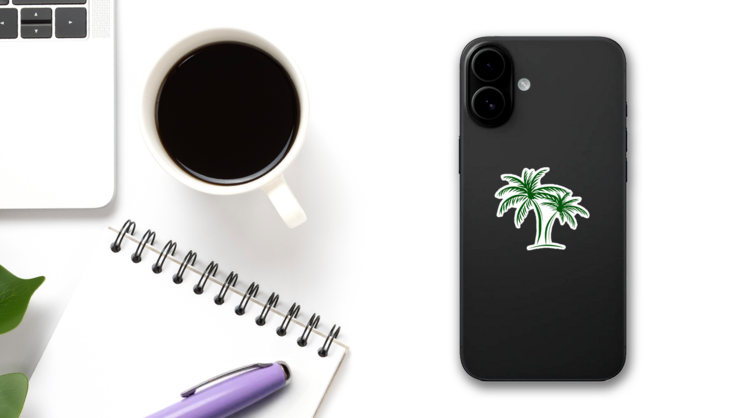 Abstract Palm Trees Sticker on a Phone (New) example