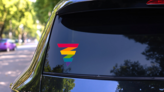 Abstract Rainbow Strip Sticker on a Rear Car Window (New) example