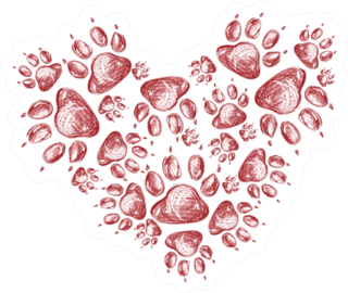 Abstract Red Heart Red Paw Prints Sticker