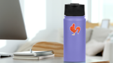 Abstract Red Rooster Decorative Sticker on a Water Bottle (New) example