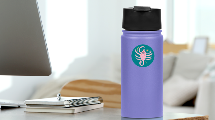 Abstract Scorpio Sign Space & Stars Boho Sticker on a Water Bottle (New) example