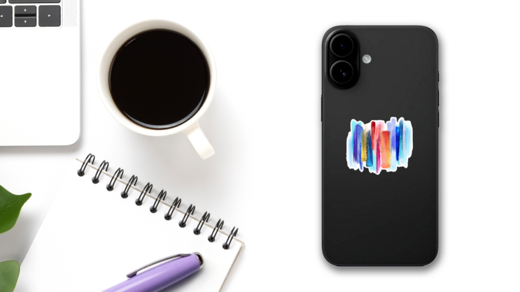 Abstract Watercolor Brush Strokes Sticker on a Phone (New) example