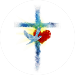 Abstract Watercolor Cross With A Heart And A Dove Sticker