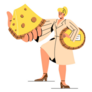 Abstract Woman Stands With Cheese Sticker