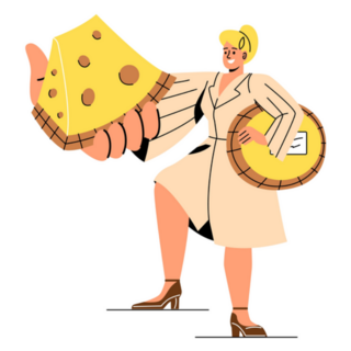 Abstract Woman Stands With Cheese Sticker
