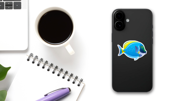 Acanthurus Surgeon Fish Sticker on a Phone (New) example