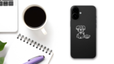 Adorable Dog With Food Bowl Sticker on a Phone (New) example