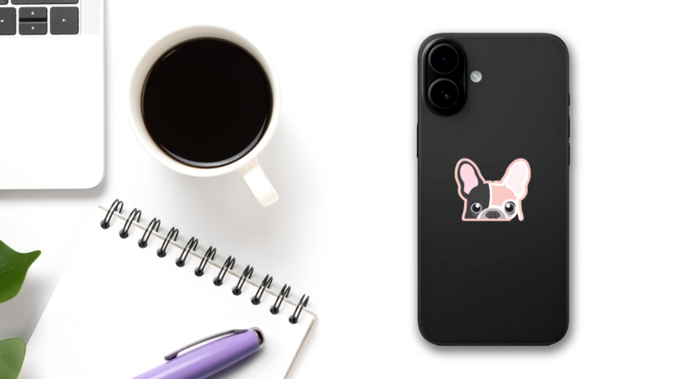 Adorable Frenchie Is Begging Sticker on a Phone (New) example