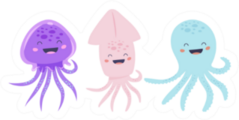 Adorable Octopus, Squid And Jellyfish Characters Sticker