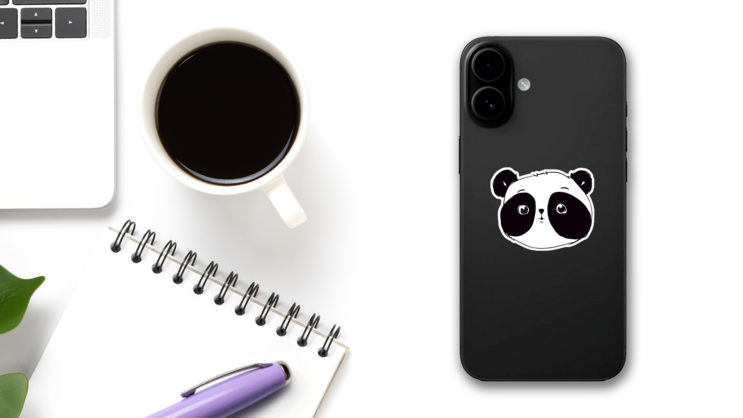 Adorable Panda Illustration Sticker on a Phone (New) example