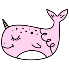 Adorable Pink Narwhal Line Art Sticker