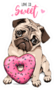 Adorable Puppy Pug With A Pink Heart Donut Love Is Sweet Sticker