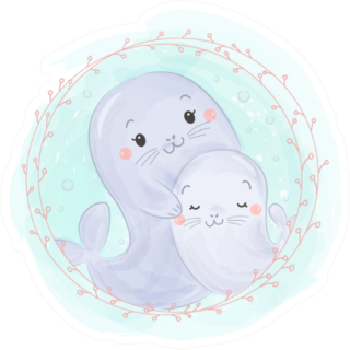 Adorable Sea Lion Motherhood Illustration Sticker
