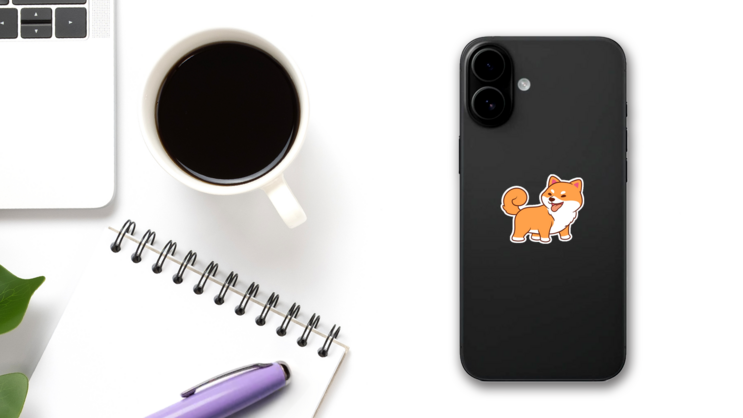 Adorable Shiba Inu Sticker on a Phone (New) example