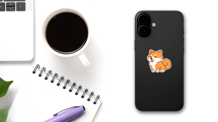 Adorable Shiba Inu Sticker on a Phone (New) example