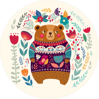 Adorable Sweater Bear In Flowers Sticker