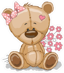Adorable Teddy Bear Girl With Pink Flowers Sticker