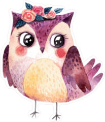 Adorable Watercolor Owl With Flowers Sticker
