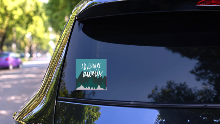 Adventure Awaits. Adventure Quote Sticker.  on a Rear Car Window (New) example