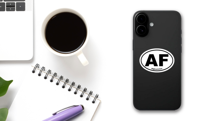 Afghanistan Af Oval Sticker on a Phone (New) example