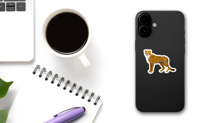 African Cheetah Illustration Sticker on a Phone (New) example