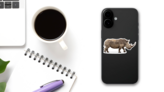 African Southern White Rhino With Large Pointy Horn Sticker on a Phone (New) example