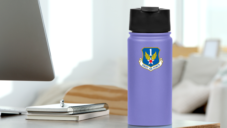 Air Force 1St Air Force Circle Sticker on a Water Bottle (New) example