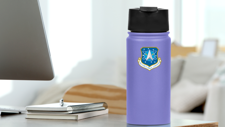 Air Force Space Command Sticker on a Water Bottle (New) example