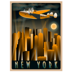 Airplane In The Sky Over New York At Night Sticker