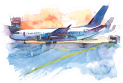 Airplane Is At The Airport Watercolor Sticker