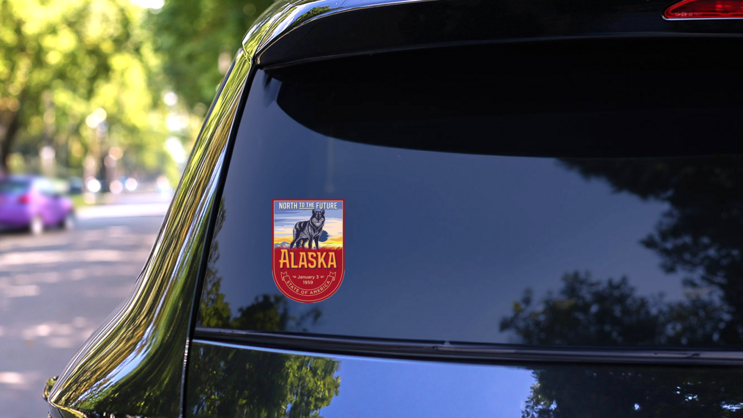 Alaska Banner Sticker on a Rear Car Window (New) example