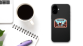 Alaska Bear Badge Sticker on a Phone (New) example