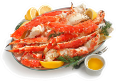 Alaskan King Crab Legs On Platter With Butter Sticker