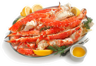 Alaskan King Crab Legs On Platter With Butter Sticker