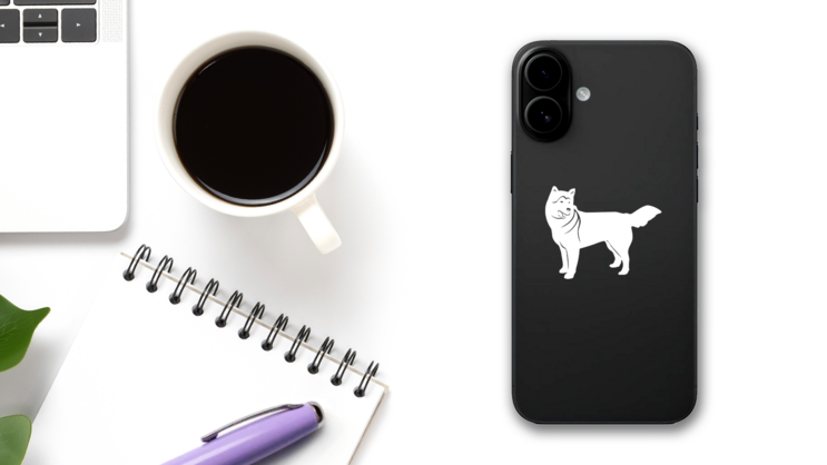 Alaskan Malamute Dog Sticker on a Phone (New) example