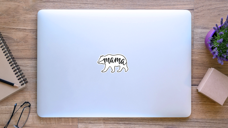 Alaskan Mama Bear Lettering Sticker on a Laptop (New) example