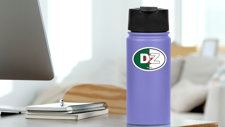 Algeria Dz Flag Oval Sticker on a Water Bottle (New) example