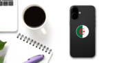 Algeria Round Country Flag Sticker on a Phone (New) example