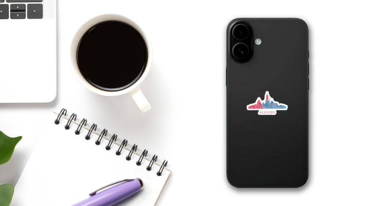 Algiers Algeria Watercolor Cityscape Sticker on a Phone (New) example