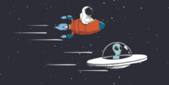 Alien and Human Spaceship Race Sticker