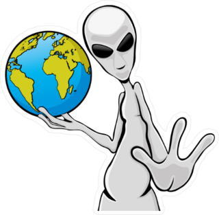 Alien Holding the Earth Sticker